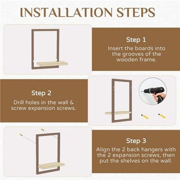 Rustic Wood Floating Wall Shelves Farmhouse Decor Storage Set for Bedroom - Picture 6 of 7